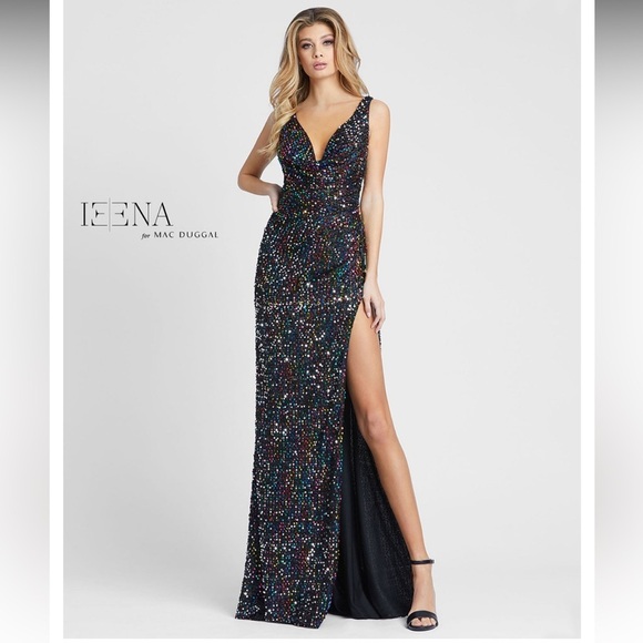 Ieena For Mac Duggal Dresses & Skirts - IEENA for Mac Duggal Black Multi Colored Sequin V Neck Maxi Dress 8
